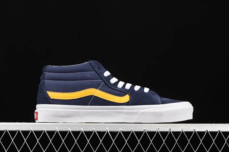 All categories Vans Vans series Vans Mid Vans China Vans Sk8-Mid blue and yellow contrast stitching mid-top retro classic canvas skateboard shoes VN0A3WM34PL
